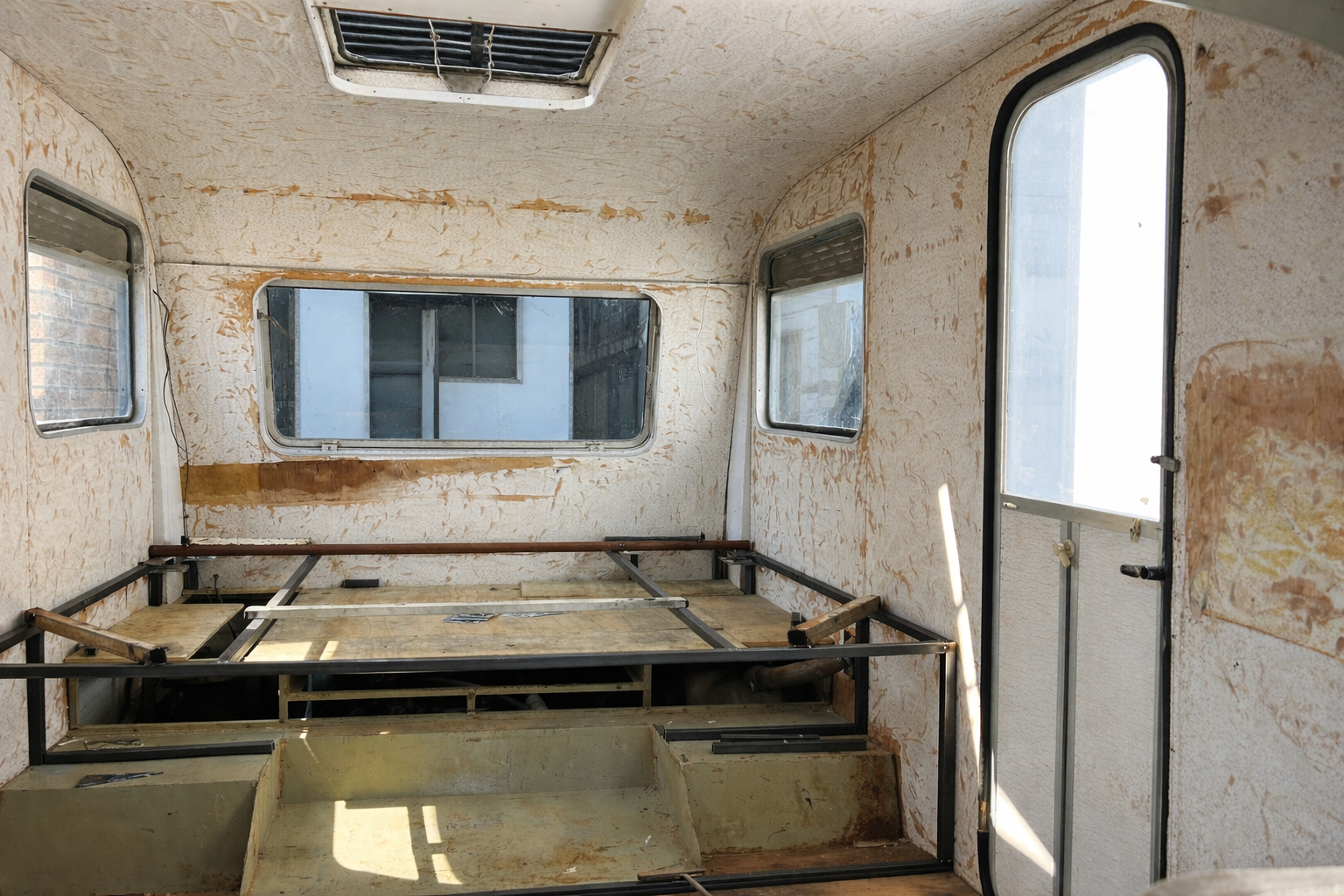 Caravan with removed interior